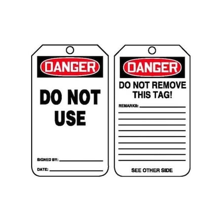 Accuform Safety Tags, DANGER DO NOT USE, 5.75in x 3.25in, HS-Laminate, 25PK MDT217LTP
